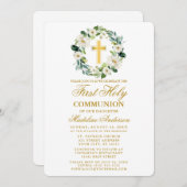 Weiße Blütenreste Wasserfarbe Erste Kommune Einladung (Vorne/Hinten)