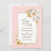 Weiße Blütenrosa Hochzeit retten das Datum Save The Date (Vorderseite)