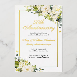 Weiße Blütenschmetterlinge 50. Hochzeitstag Folieneinladung