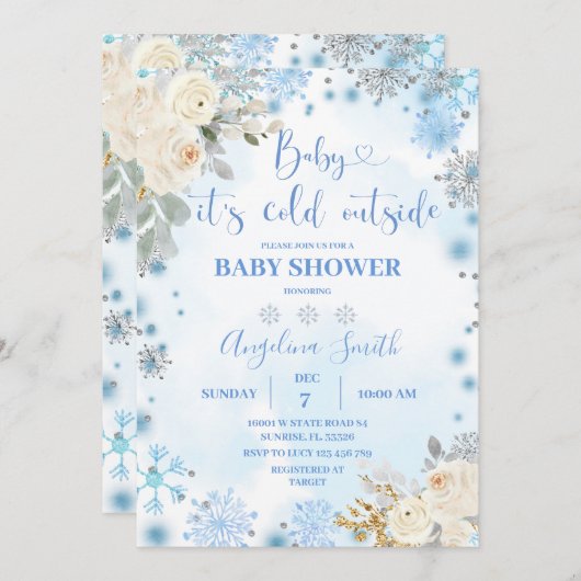 Weiße Blütenschneeflocke Kinderdusche im Freien Einladung (Vorne/Hinten)