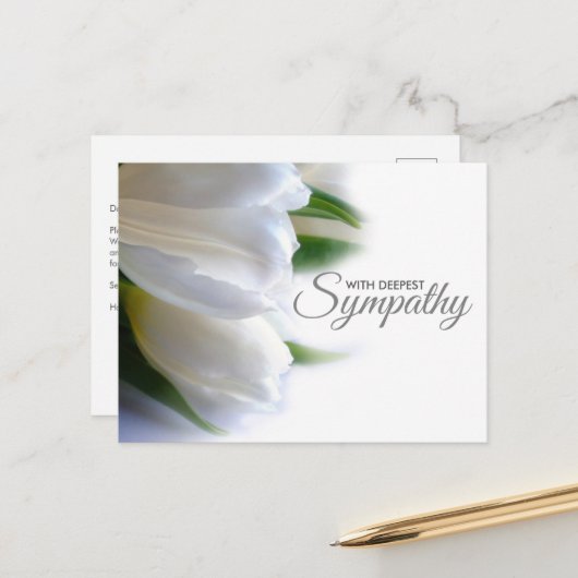Weiße Blütenstaub-Beileid Postkarte (Vorderseite/Rückseite Beispiel)