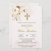 Weiße Blütentaufe Einladung (Vorne/Hinten)