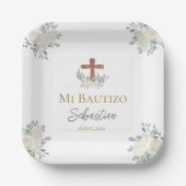 Weiße Blütentaufen Pappteller (Vorderseite)