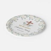 Weiße Blütentaufen Pappteller (Schrägansicht)