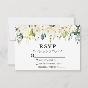 Weiße Blütenweiße Hochzeitsgrün RSVP Karte