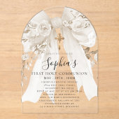 Weiße Bogenrose Blumenmädchen Erstkommunionbogen Acryleinladungen (Vorderseite)