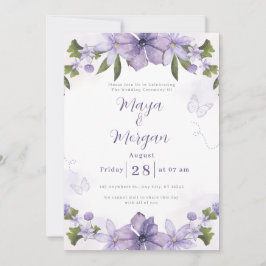 Weiße Boho-Blumen Lila Hochzeits-Einladung Einladung