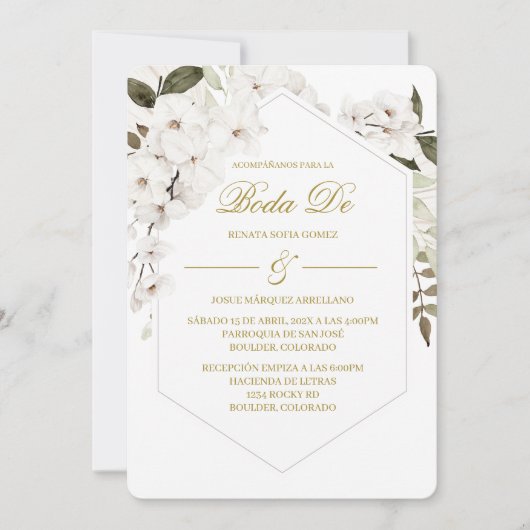 Weiße Boho-Hochzeitseinladung  Einladung (Vorderseite)