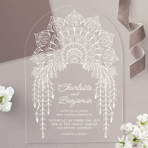 Weiße Boho Mandala Moderne Hochzeit Acryleinladungen