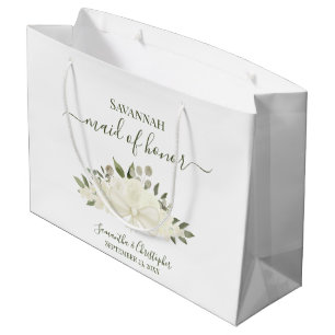 Weiße Boho-Rosen Brautjungfer Brautstrauß Große Geschenktüte