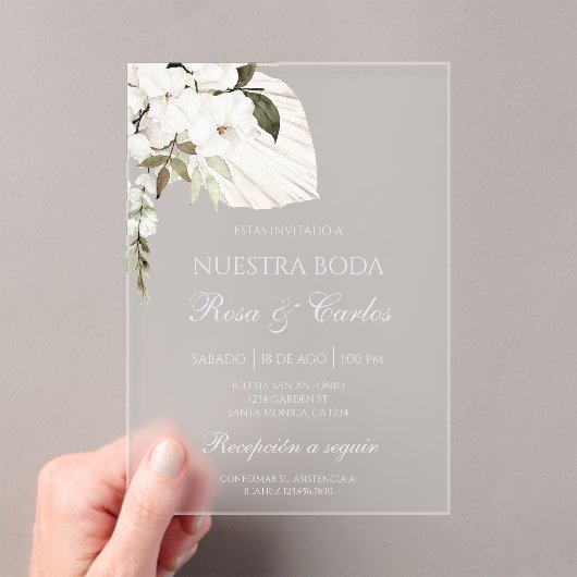 Weiße Boho-Spanische Acryl-Hochzeit Acryleinladungen (Insitu (Handheld))