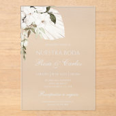 Weiße Boho-Spanische Acryl-Hochzeit Acryleinladungen (Vorderseite)