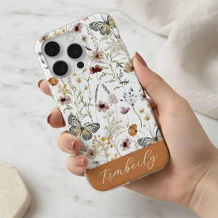 Weiße Boho-Wasserfarben-Wildblumen-Muster iPhone 15 Pro Hülle