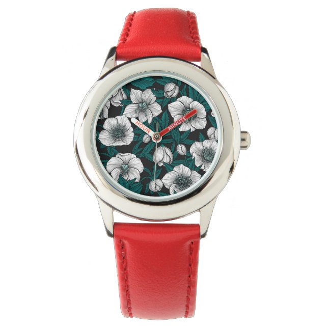 Weiße Bohrer mit blauen Blätter Armbanduhr (Vorderseite)