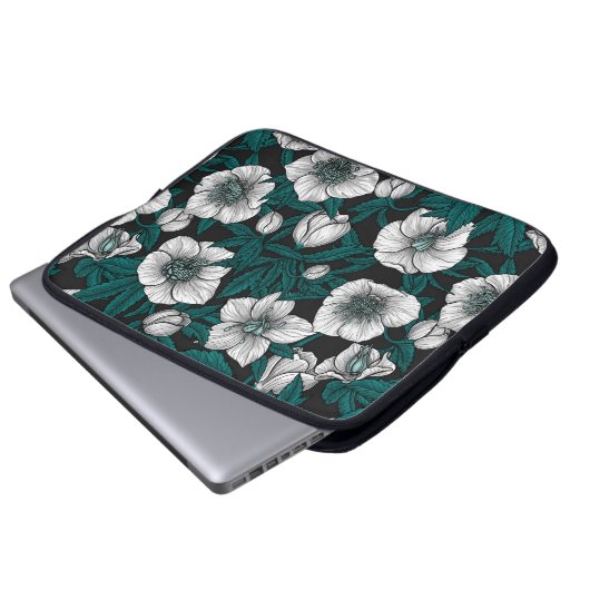 Weiße Bohrer mit blauen Blätter Laptopschutzhülle (Vorne Knopf)