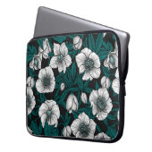 Weiße Bohrer mit blauen Blätter Laptopschutzhülle (Vorderseite Links)