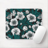 Weiße Bohrer mit blauen Blätter Mousepad (Mit Mouse)