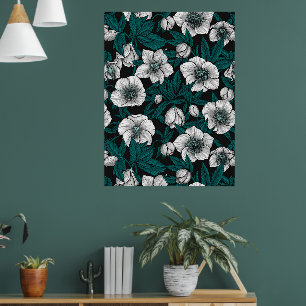 Weiße Bohrer mit blauen Blätter Poster