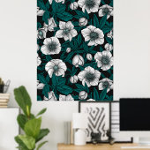 Weiße Bohrer mit blauen Blätter Poster (Heimbüro)