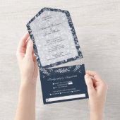 Weiße Botanicals auf Navy Blue All In One Einladung (Abreißen)