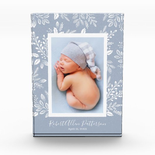 Weiße Botanicals auf Sky Blue Custom Fotoblock (Vorderseite)