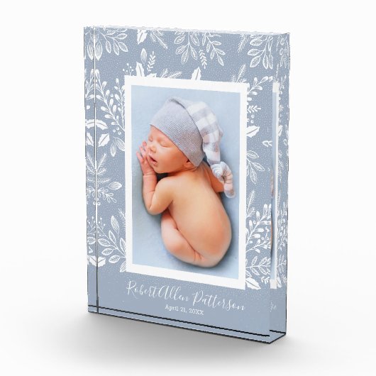 Weiße Botanicals auf Sky Blue Custom Fotoblock (Rechts)