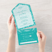 Weiße Botanicals auf Türkis All In One Einladung (Abreißen)