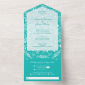 Weiße Botanicals auf Türkis All In One Einladung (Innen Boden)