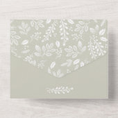 Weiße Botanicals blassgrün keine Umschläge Hochzei All In One Einladung (Rückseite)