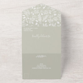 Weiße Botanicals blassgrün keine Umschläge Hochzei All In One Einladung