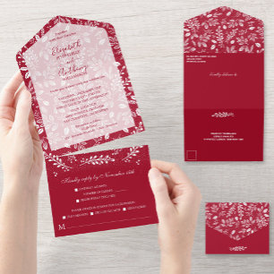 Weiße Botanicals Cranberry Keine Umschläge Hochzei All In One Einladung