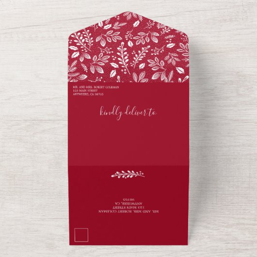 Weiße Botanicals Cranberry Keine Umschläge Hochzei All In One Einladung (Außenbereich)