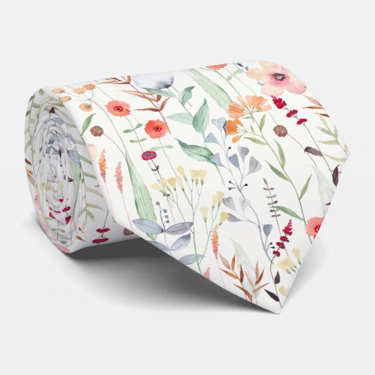 Weiße Botanische Aquarellbinde Krawatte (Gerollt)