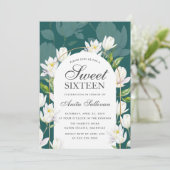 Weiße botanische Blume 16 . Geburtstag 16 Geburtst Einladung (Stehend Vorderseite)