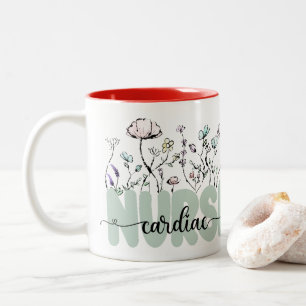 Weiße botanische Blume Herzerkrankung Zweifarbige Tasse