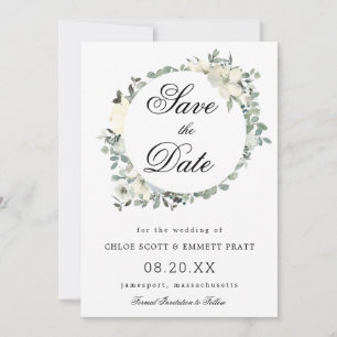Weiße Botanische Blumen Hochzeit Save The Date