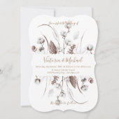 Weiße Botanische Blumenwolle Hochzeitsempfang Einladung (Vorderseite)