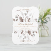 Weiße Botanische Blumenwolle Hochzeitsempfang Einladung (Stehend Vorderseite)