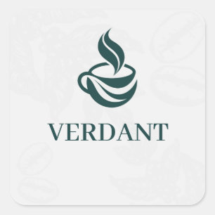 Weiße Botanische Custom-Logo-Kaffeeshop-Quadrat-An Quadratischer Aufkleber