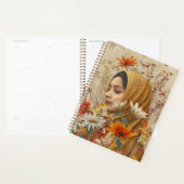 Weiße botanische Illustration Lady and Blume Planer (Anzeige)