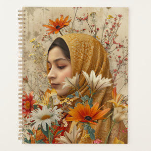 Weiße botanische Illustration Lady and Blume Planer