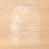 Weiße Botanische Minimalistische Bogenhochzeit Acryleinladungen (Vorderseite)