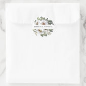 Weiße botanische Personalisierte Hochzeit Runder Aufkleber (Tasche)