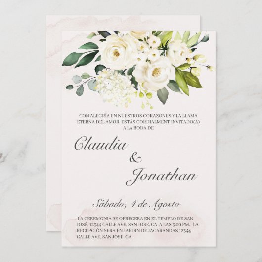Weiße Bouquet spanische Hochzeit einladen Einladung (Vorne/Hinten)