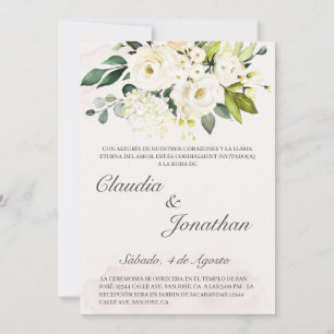 Weiße Bouquet spanische Hochzeit einladen Einladung
