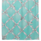 Weiße Bows Türkis Robin's Egg Blue Duschvorhang (Vorderseite)