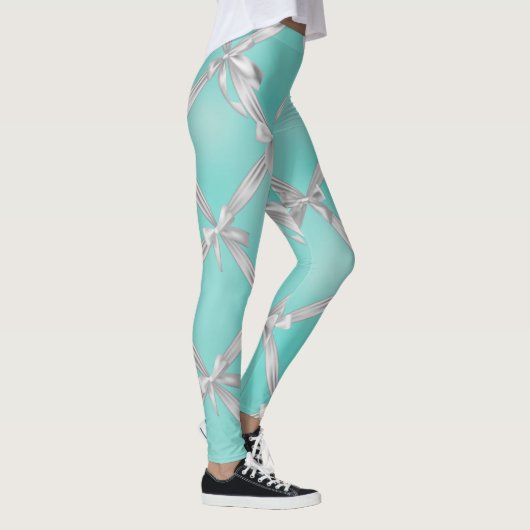 Weiße Bows Türkis Robin's Egg Blue Leggings (Rechts)