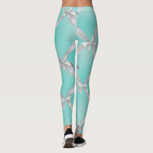 Weiße Bows Türkis Robin's Egg Blue Leggings (Rückseite)