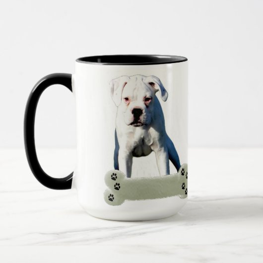 Weiße Boxer-Welpen-Liebe-Tatze addieren Name-Tasse Tasse (Links)