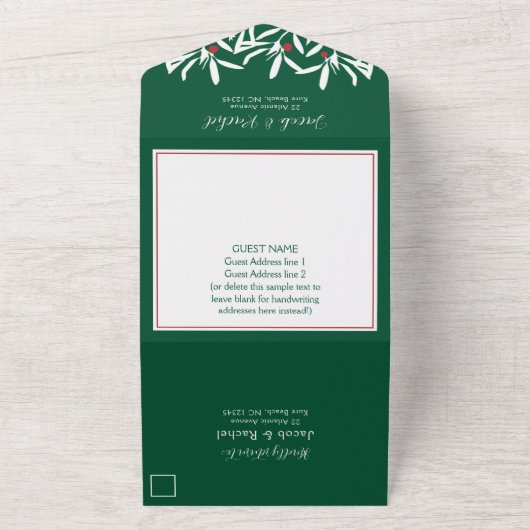 Weiße Branchen & Berries Weihnachtsfeiern Grün All In One Einladung (Außenbereich)